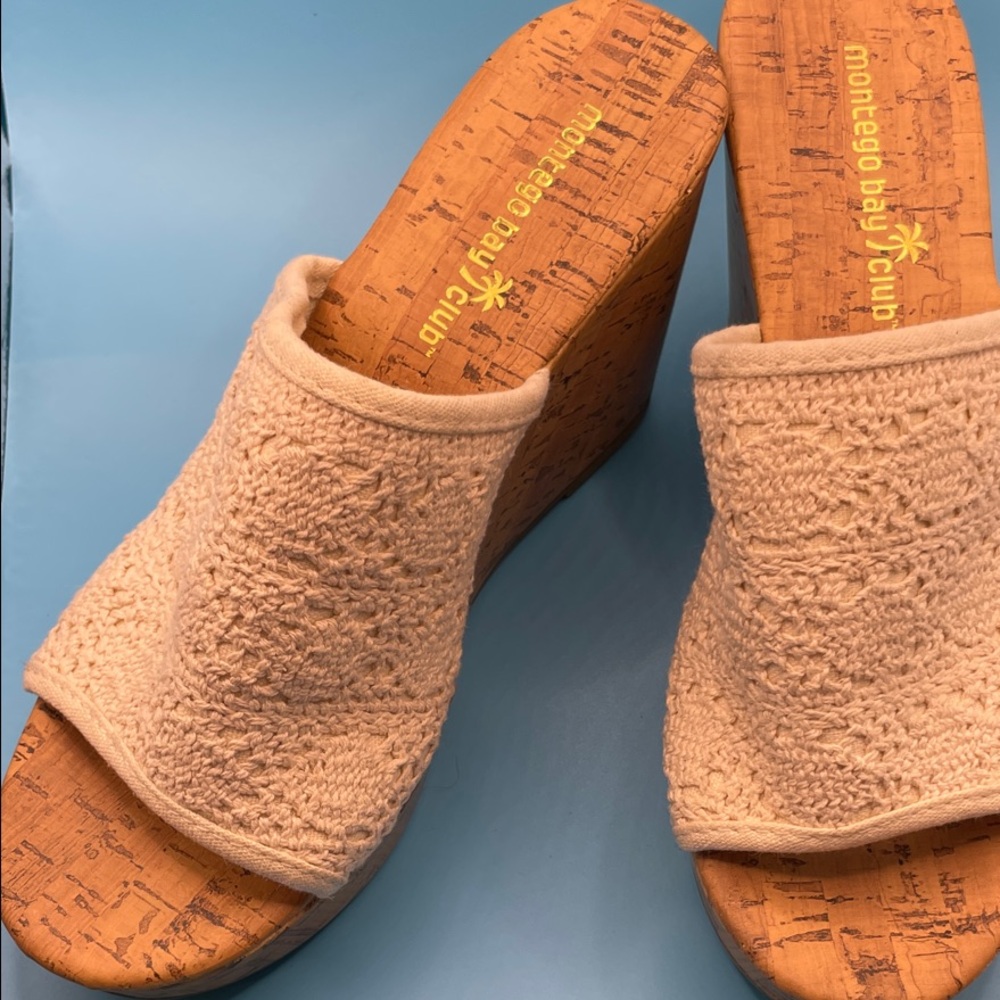 Montego Bay Club Cream Wedge Sandals - like new!